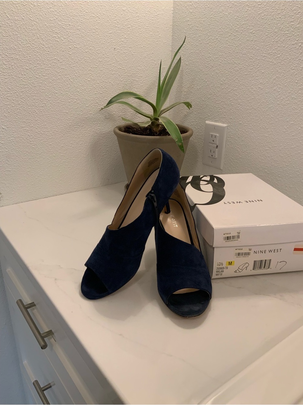 Nine West Navy Suede Open-Toe Mid Heels